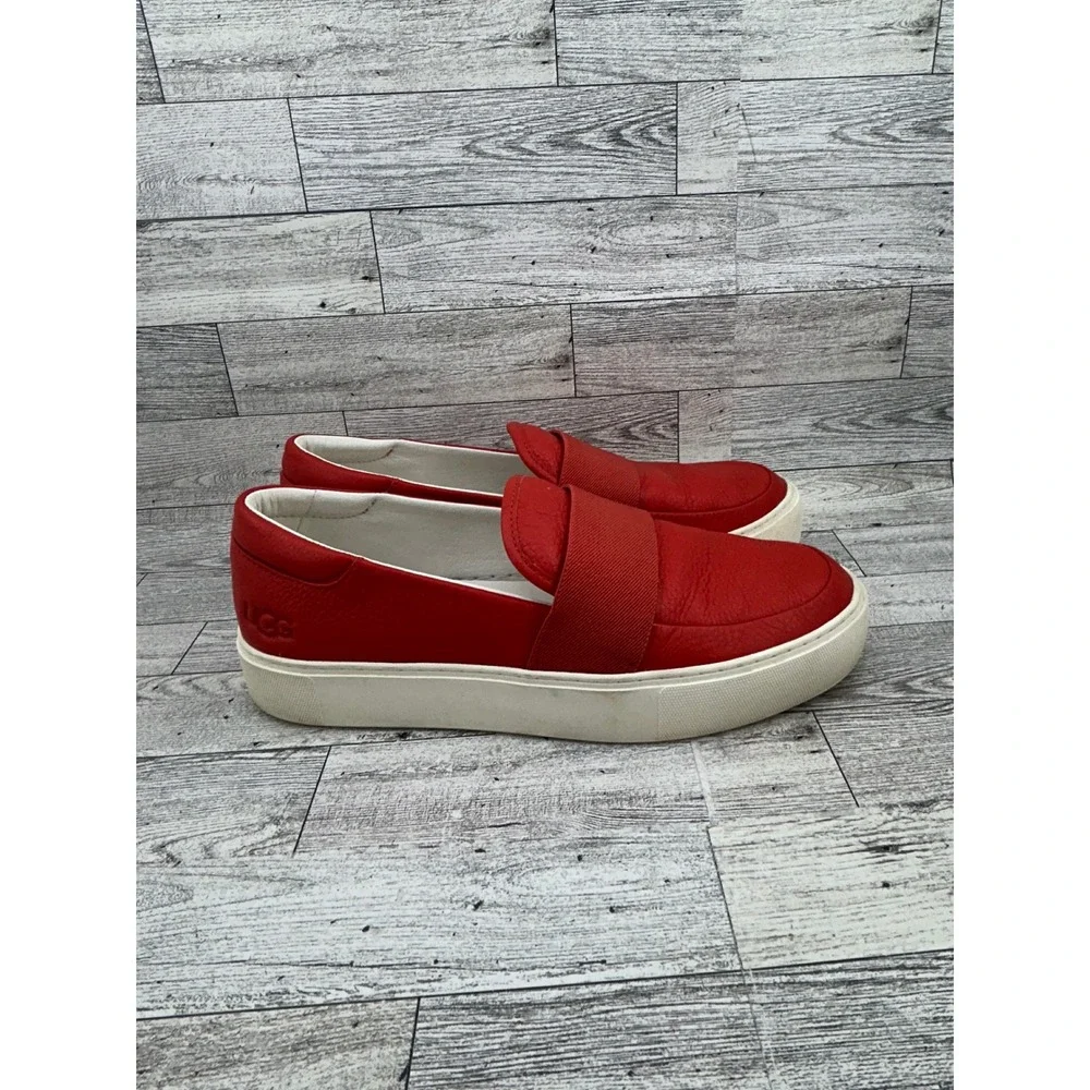 UGG Sammy Red‎ Leather Slip On Sneakers 1112415 Women Size 9 Platform Loafers